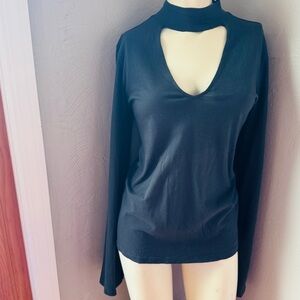 Philanthropy cutout long bell sleeve black choker top size small NWT